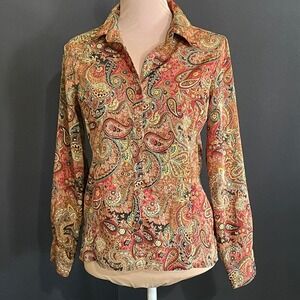 Notations Paisley Button Down Shirt Womens Small Multicolor Good Boho Top